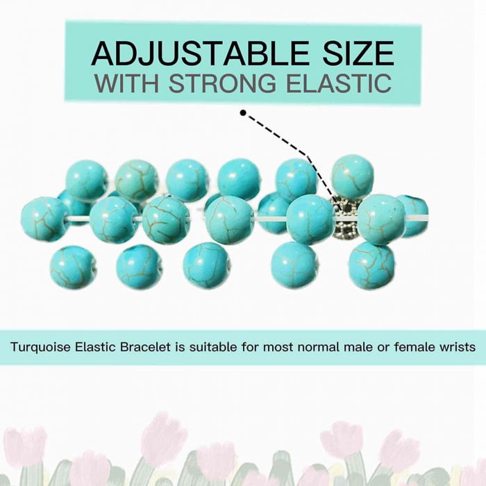 Set 2 Bratari din Turcoaz, Margele de Cristal de Vindecare de 8MM Lucrate Manual, Bratara Ajustabila - Bijuterii din Turcoaz pentru Noroc, Prosperitate si Fericire Simbol al Tineretului si Vitalitatii [6]