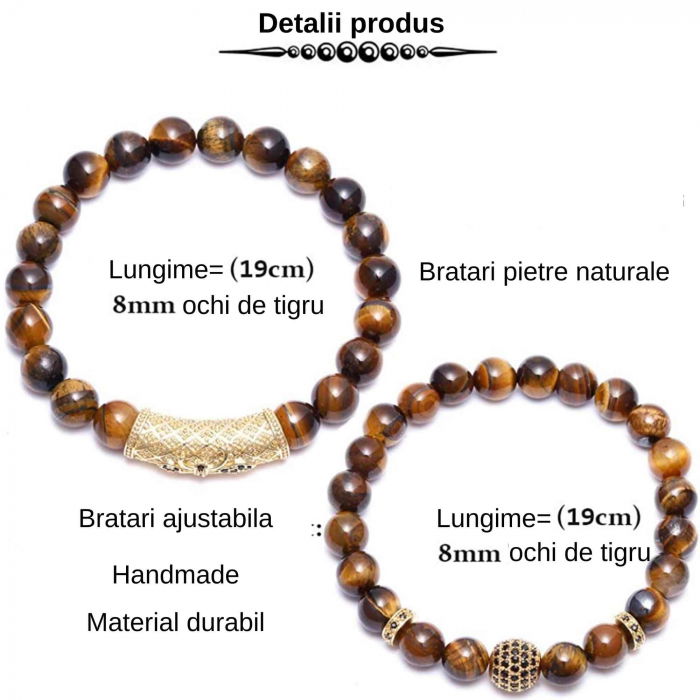 Set 2 Bratari elastice cu pietre semipretioase ochi de tigru de 8 mm – bratara pentru meditatie, yoga, reiki. [2]