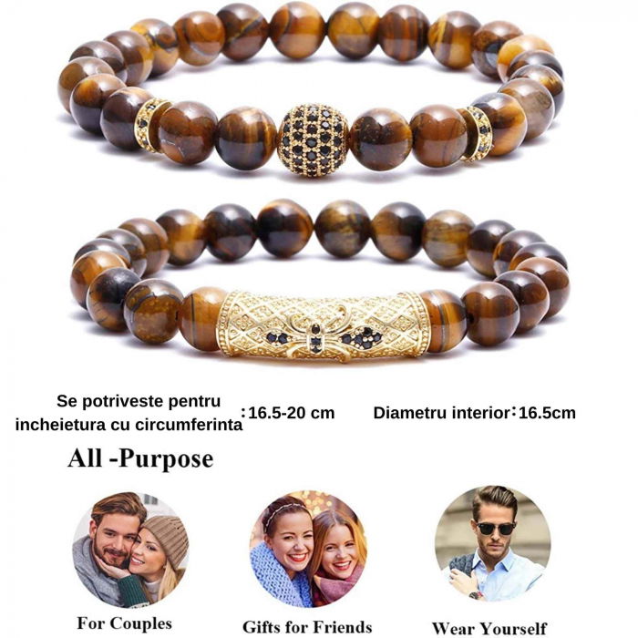 Set 2 Bratari elastice cu pietre semipretioase ochi de tigru de 8 mm – bratara pentru meditatie, yoga, reiki. [3]