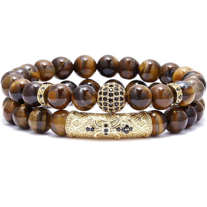 Set 2 Bratari elastice cu pietre semipretioase ochi de tigru de 8 mm – bratara pentru meditatie, yoga, reiki. [1]