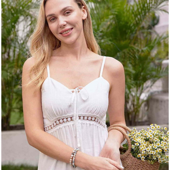 Bratara elastica cu margele pietre semipretioase de 8 mm din frunza agata de bambus si amazonit [6]