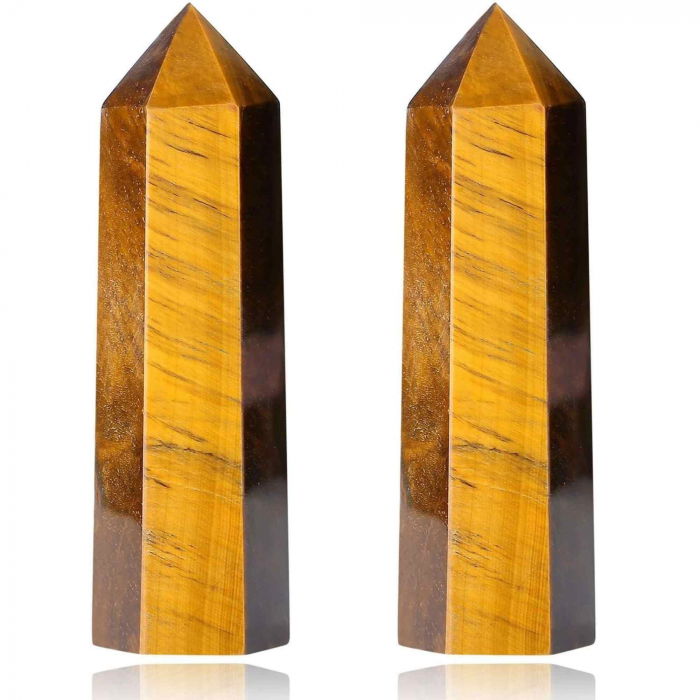 Set 2 turnuri din cristale semipretiose vindecatoare hexagonale Ochi de tigru - Obelisc cu inaltimea de 6 cm [3]