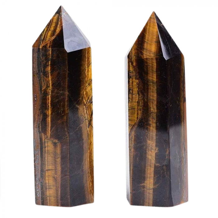 Set 2 turnuri din cristale semipretiose vindecatoare hexagonale Ochi de tigru - Obelisc cu inaltimea de 6 cm [6]