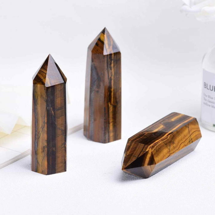 Set 2 turnuri din cristale semipretiose vindecatoare hexagonale Ochi de tigru - Obelisc cu inaltimea de 6 cm [4]