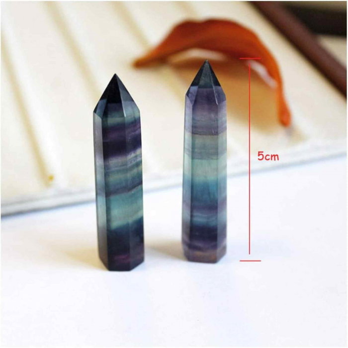 Set 2 turnuri din cristale semipretiose vindecatore hexagonale Fluorit curcubeu - Obelisc cu inaltimea de 5 cm [2]