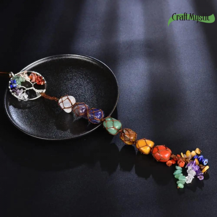 Ornament de agatat tematica pietre chakra - Contine arborele vietii lucrat manual cu pietre semipretioase si cristale vindecatoare a celor 7 chakre [7]