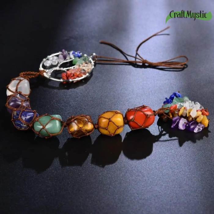 Ornament de agatat tematica pietre chakra - Contine arborele vietii lucrat manual cu pietre semipretioase si cristale vindecatoare a celor 7 chakre [4]