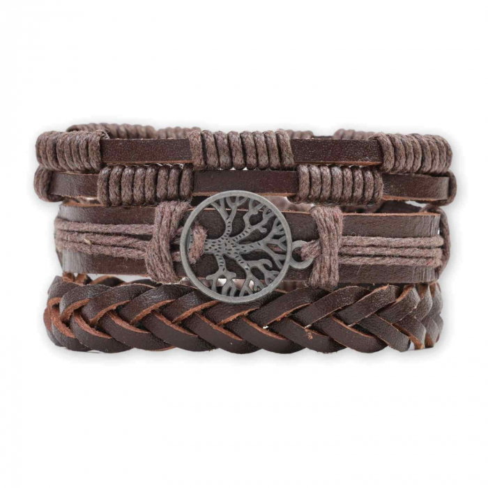 Set 3 Brățări Inedite cu Arborele Vieții si piele sintetica maro– Stil și Protecție [1]