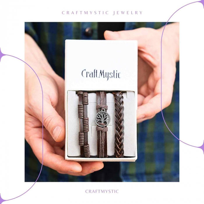 Set 3 Brățări Inedite cu Arborele Vieții si piele sintetica maro– Stil și Protecție [5]