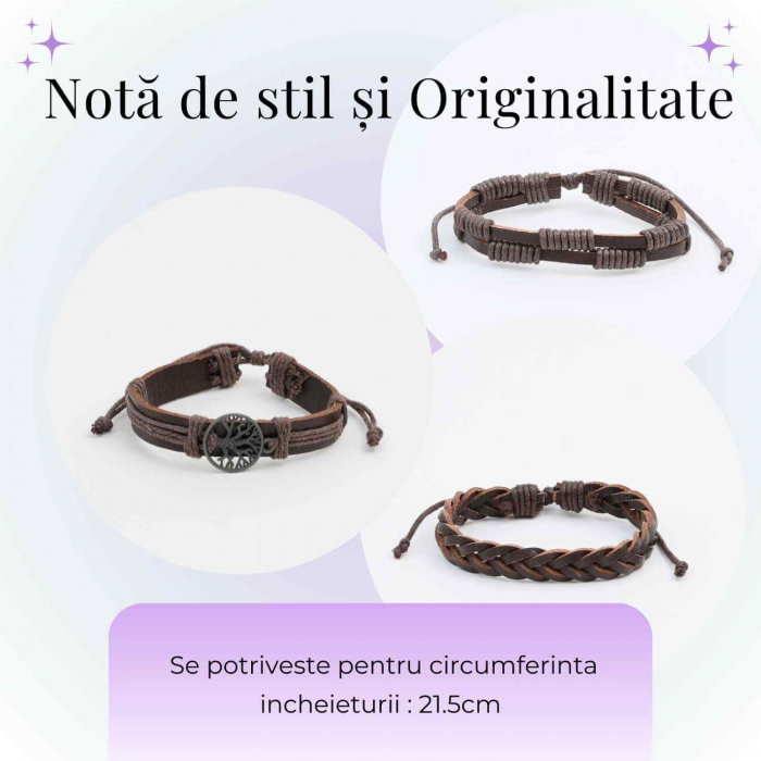 Set 3 Brățări Inedite cu Arborele Vieții si piele sintetica maro– Stil și Protecție [4]