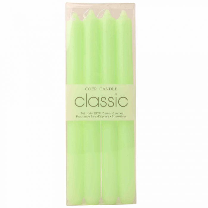 Set 4 Lumanari drepte verde lime de 25 cm - Lumanari  fara picurare si fara parfum - Perfecte ca lumanari pentru cina, ocazii speciale [1]