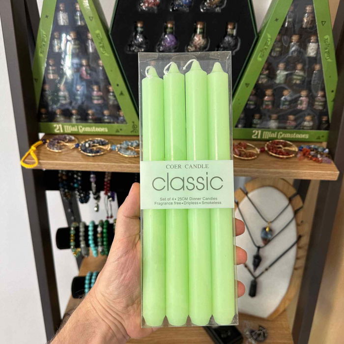 Set 4 Lumanari drepte verde lime de 25 cm - Lumanari  fara picurare si fara parfum - Perfecte ca lumanari pentru cina, ocazii speciale [2]