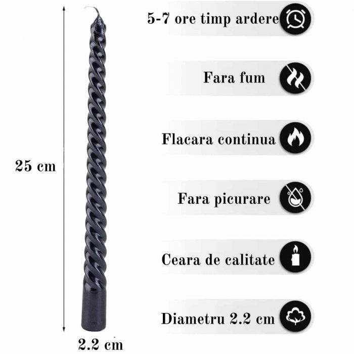 Set 4 Lumanari negre spirala de 25 cm - Lumanari  fara picurare si fara parfum - Perfecte ca lumanari pentru cina, ocazii speciale [2]