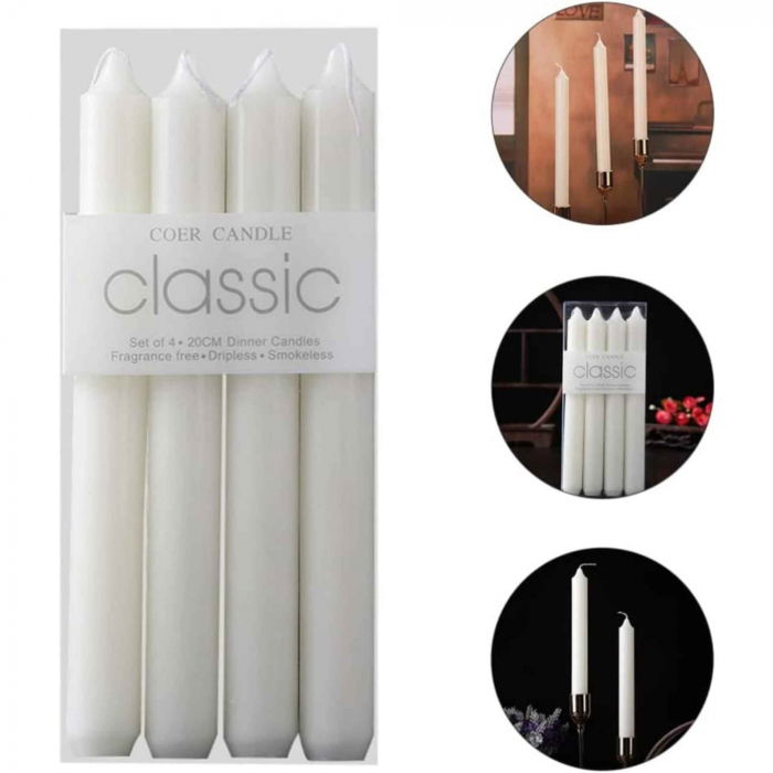 Set 4 Lumanari albe drepte de 25 cm - Lumanari fara picurare si fara parfum - Perfecte ca lumanari pentru cina, ocazii speciale [4]