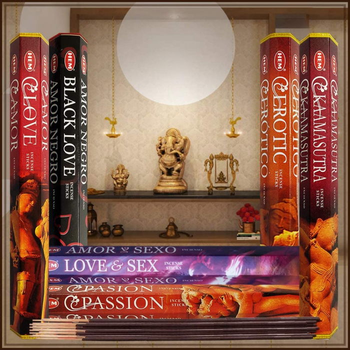 Set 6 pachete mix betisoare parfumate cu cele mai apreciate 6 parfumuri HEM cu tematica dragoste +  suport pentru betisoare [2]