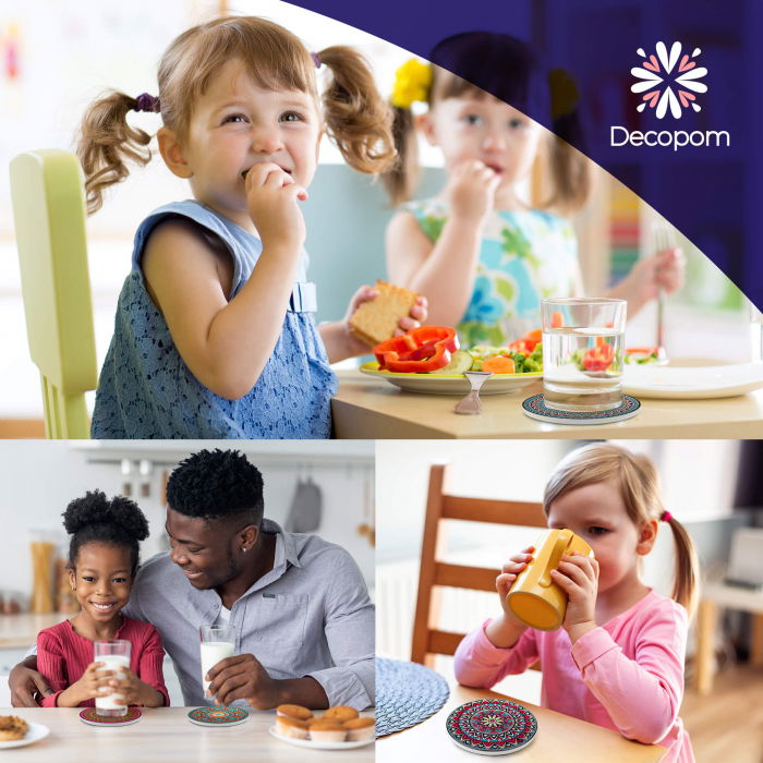 Set 8 suporturi pentru pahare tematica boho mandala si organizator, material ceramica absorbanta cu baza din pluta antiaderenta [8]