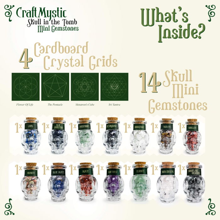Set 14 Mini Cristale Naturale in sticlute cu forma de craniu – Un cadou perfect pentru incepatori in magie si vindecare spirituala -  Cristale si pietre chakra Wiccan [3]