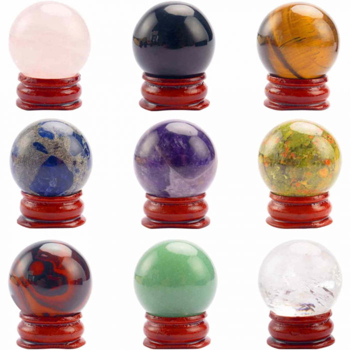 Set 9 sfere din cristale naturale – pentru decor feng shui,  meditatie, astrologie [1]