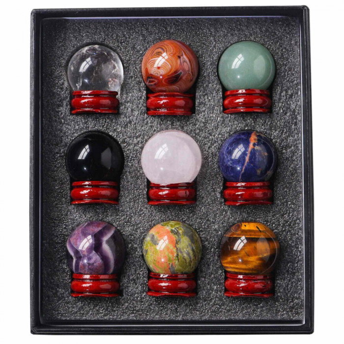 Set 9 sfere din cristale naturale – pentru decor feng shui,  meditatie, astrologie [5]