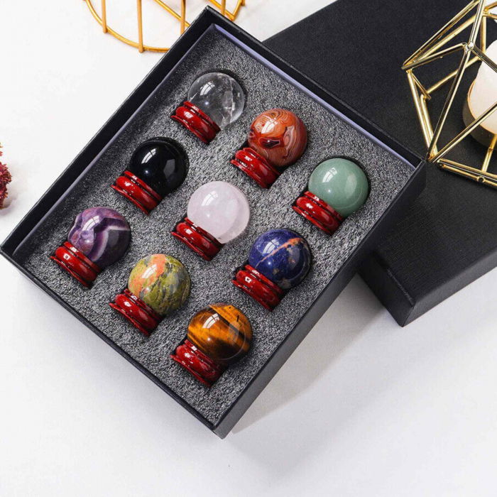Set 9 sfere din cristale naturale – pentru decor feng shui,  meditatie, astrologie [2]