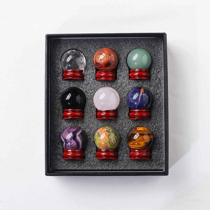 Set 9 sfere din cristale naturale – pentru decor feng shui,  meditatie, astrologie [6]