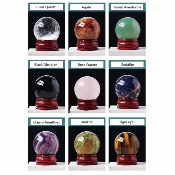 Set 9 sfere din cristale naturale – pentru decor feng shui,  meditatie, astrologie [4]