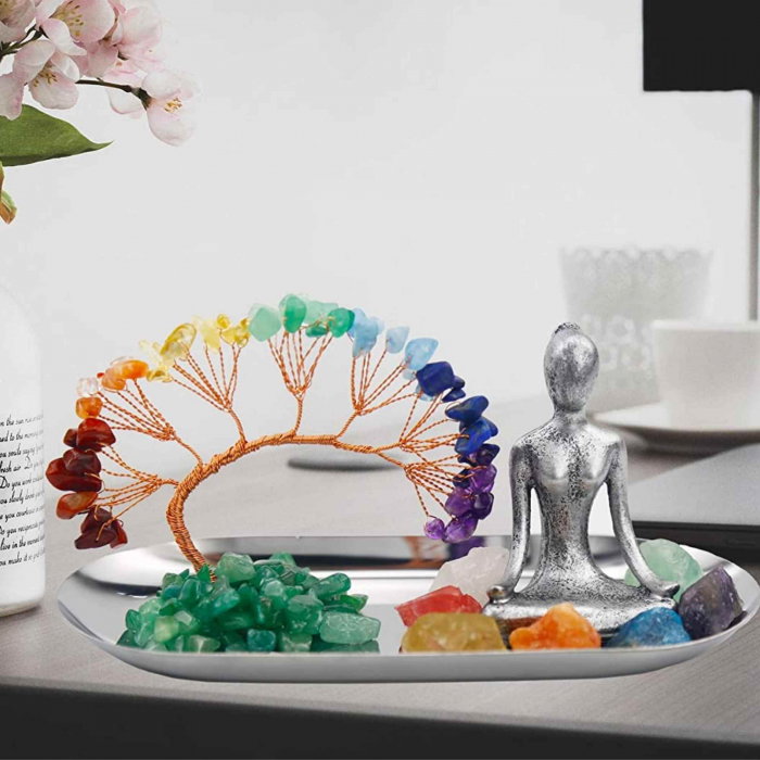 Set accesorii pentru meditatie spirituala cu 7 pietre semipretioase chakra, figurina yoga si bratara - Decor Feng Shui, ideal pentru o stare de liniste si relaxare [5]