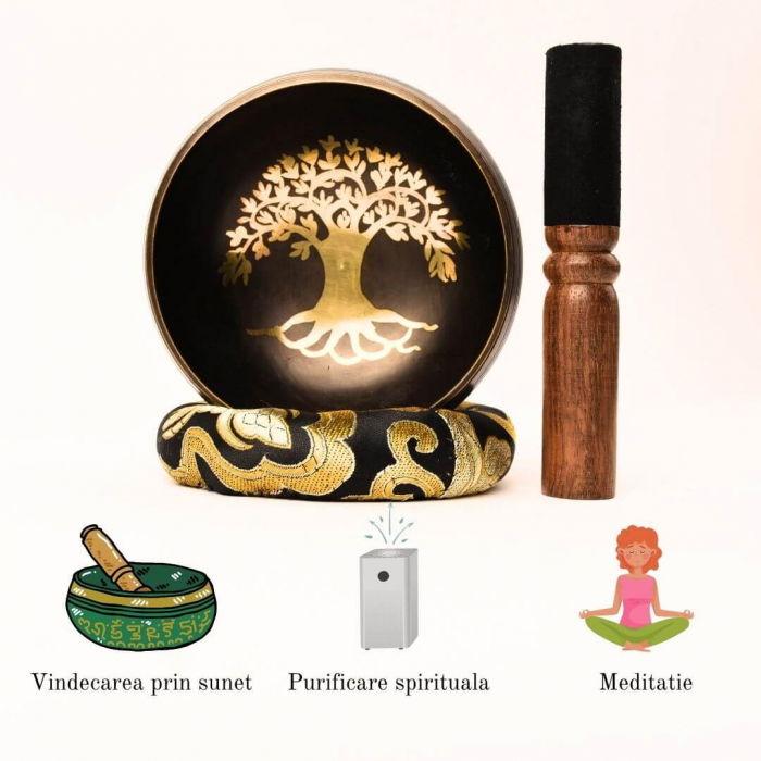 Bol Tibetan Cantator 9.5 cm model arborele vietii Setul complet pentru meditatie si vindecare Relaxare profunda si echilibru energetic [4]