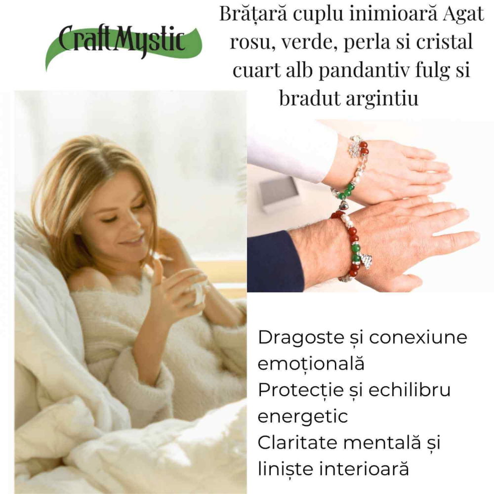 Set bratari cuplu naturale cu Agat, perla si cristal - iubire si echilibru [3]