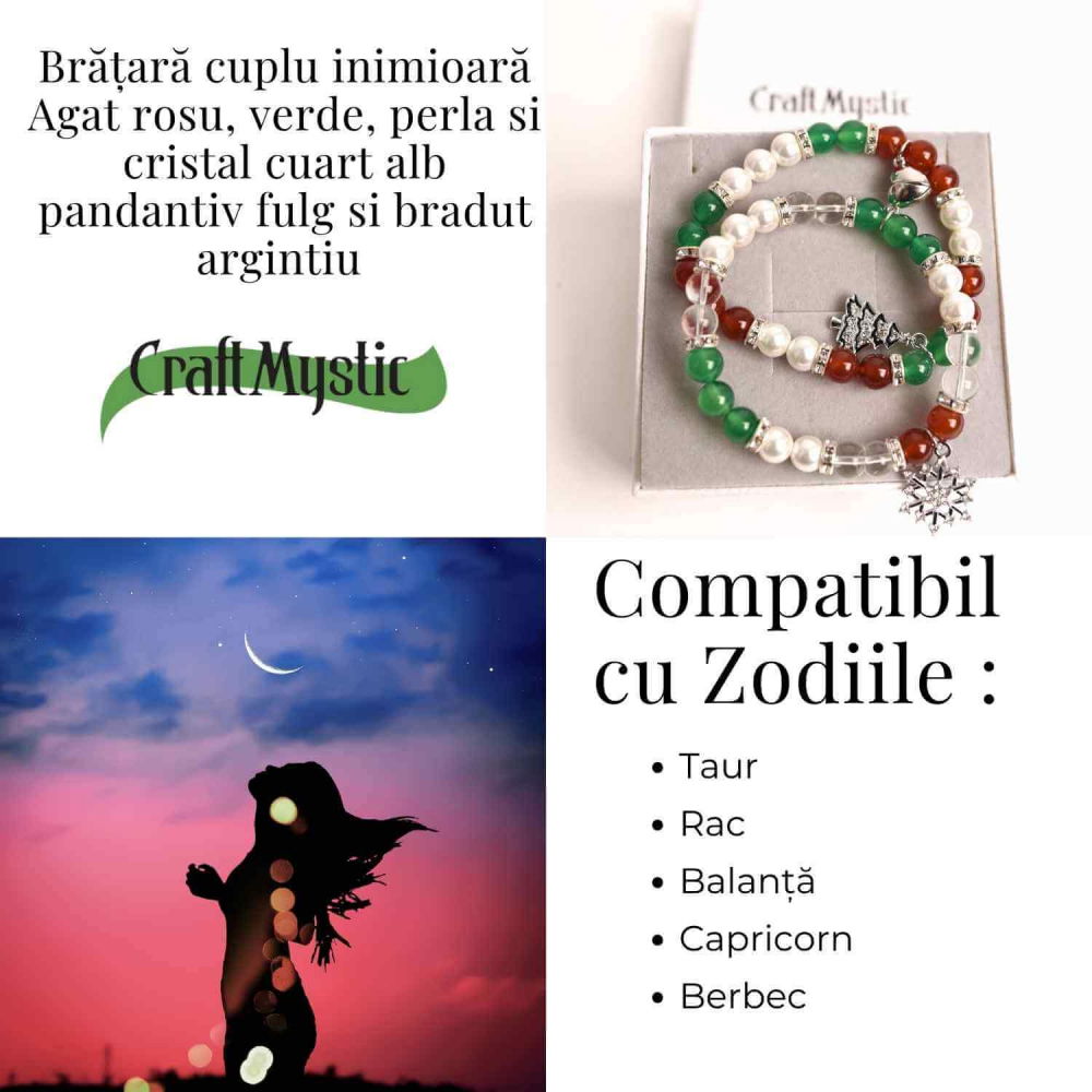 Set bratari cuplu naturale cu Agat, perla si cristal - iubire si echilibru [4]