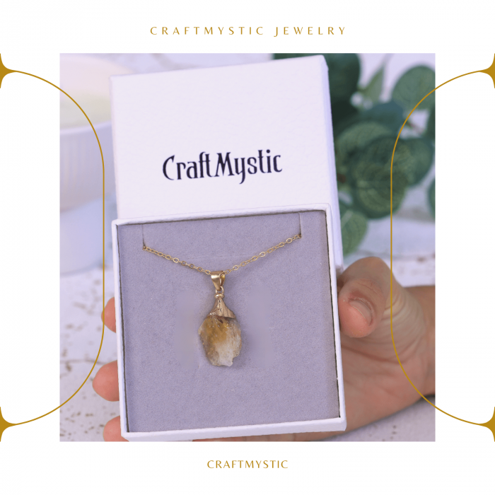 Colier ajustabil auriu cu pandantiv citrin brut - Energie si Claritate [6]