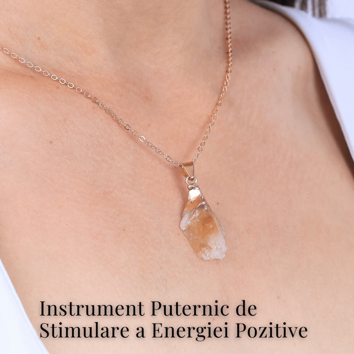 Colier ajustabil auriu cu pandantiv citrin brut - Energie si Claritate [2]
