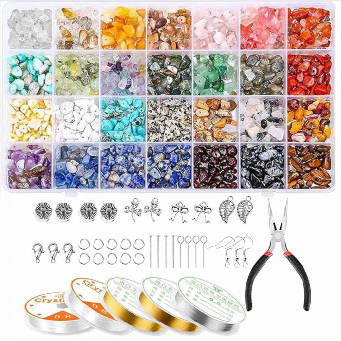 Set de Confectionare Bijuterii cu 28 de tipuri de Cristale Kitul Perfect pentru Copii si Pasionatii de Handmade [1]