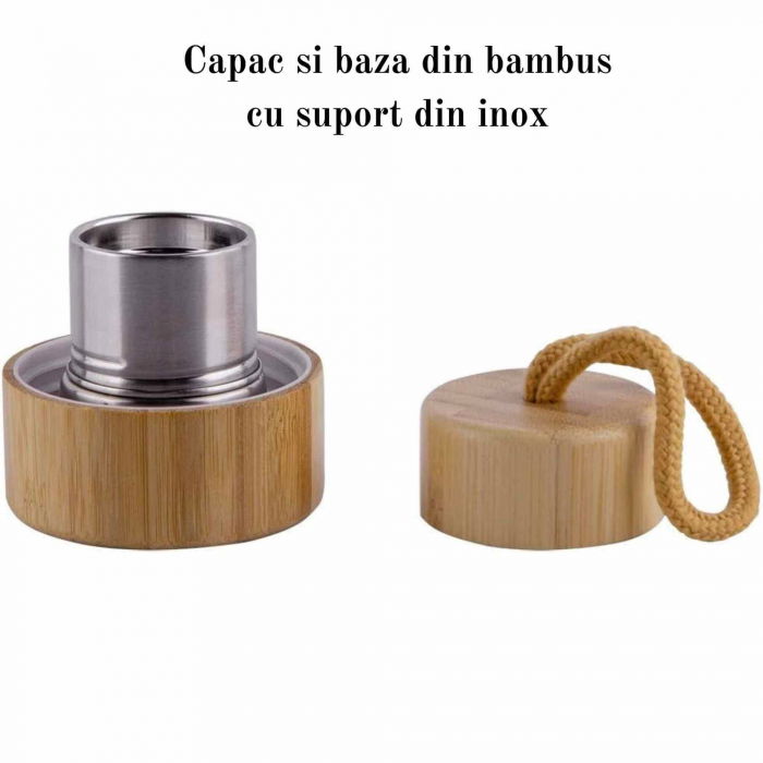 Sticla pentru apa cu varf cristal Lapis Lazuli si Bambus - Capacitate 500 ml si include husa de protectie neagra - Copie - Copie - Copie [3]