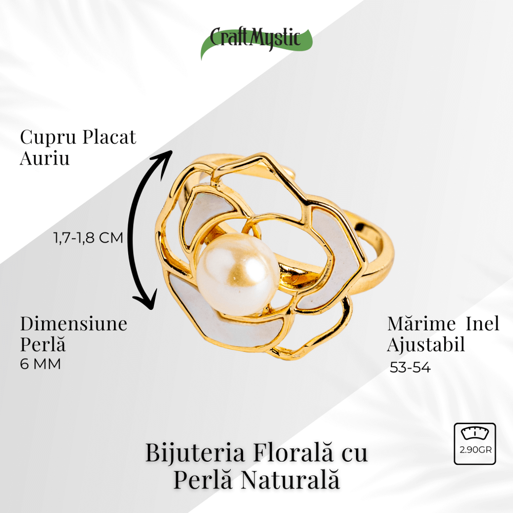 Bijuterie inspirata de natura – Inel floare de camelie cu perla si scoica [3]