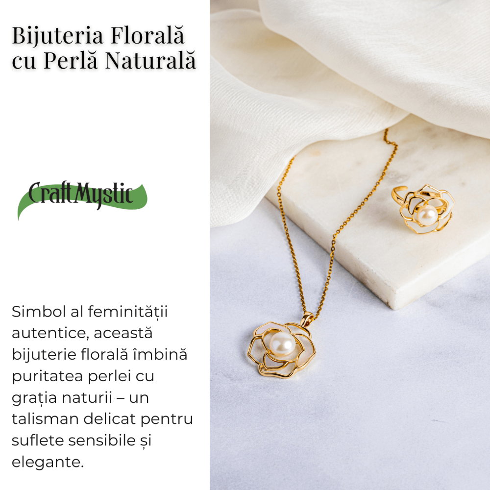 Bijuterie inspirata de natura – Inel floare de camelie cu perla si scoica [7]