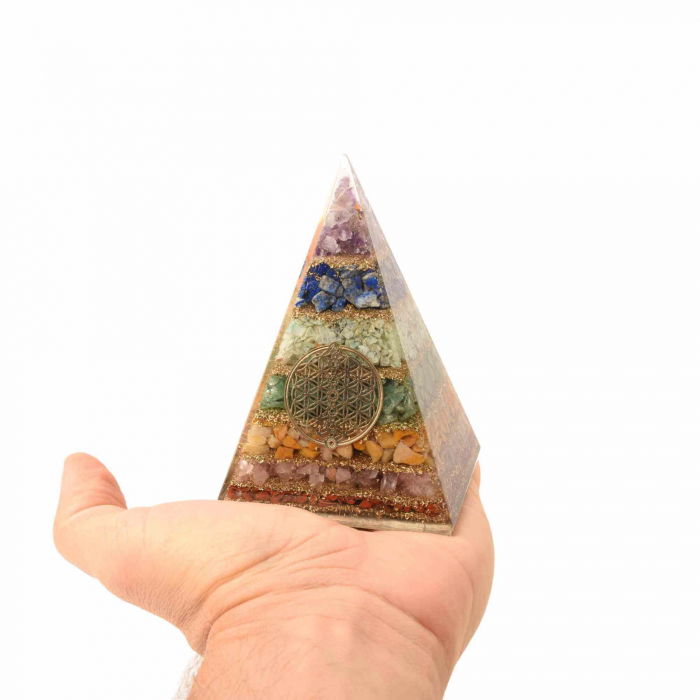 Piramida Orgonica de 11.5 cm cu 7 Pietre Naturale pentru Cele 7 Chakre si Simbolul 'Floarea Vietii' - Protectie impotriva Radiatiilor EMF si Amplificare a Energiei Pozitive [7]