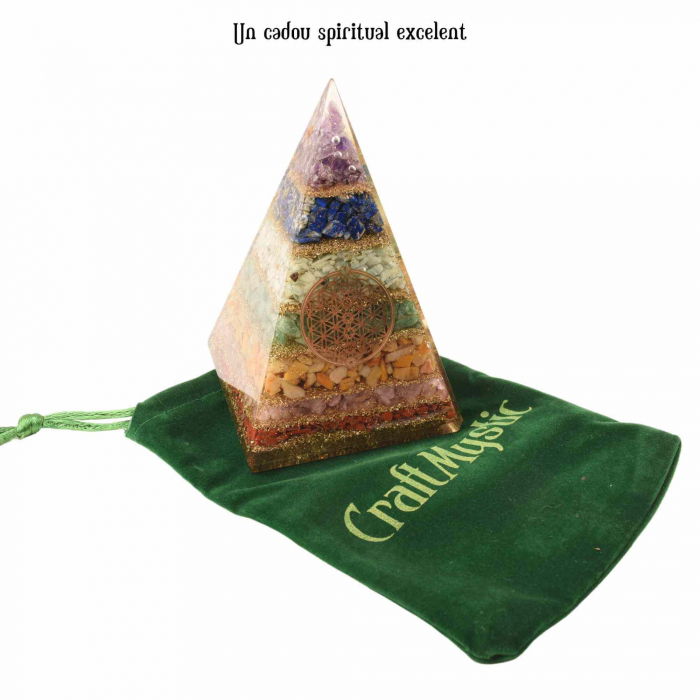 Piramida Orgonica de 11.5 cm cu 7 Pietre Naturale pentru Cele 7 Chakre si Simbolul 'Floarea Vietii' - Protectie impotriva Radiatiilor EMF si Amplificare a Energiei Pozitive [5]