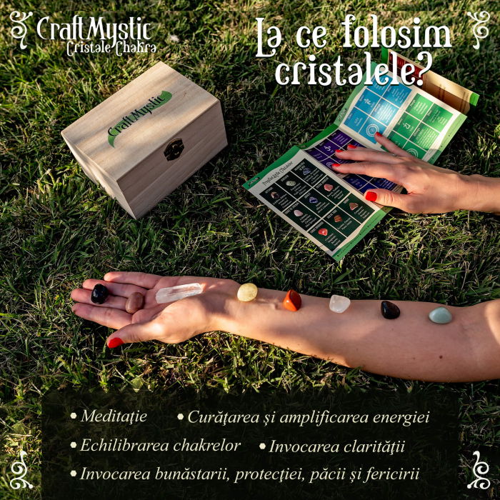 Set Cristale si Pietre Naturale Vindecatoare Chakra in cutie de lemn- 11 piese pentru meditatie, spiritualitate, echilibrarea chakrelor – Piramidă de orgon chakra , pendul chakra, cuart roz neslefuit, varf de cristal transparent, 7 pietre slefuite + Brosura cu Proprietatile Cristalelor. [4]
