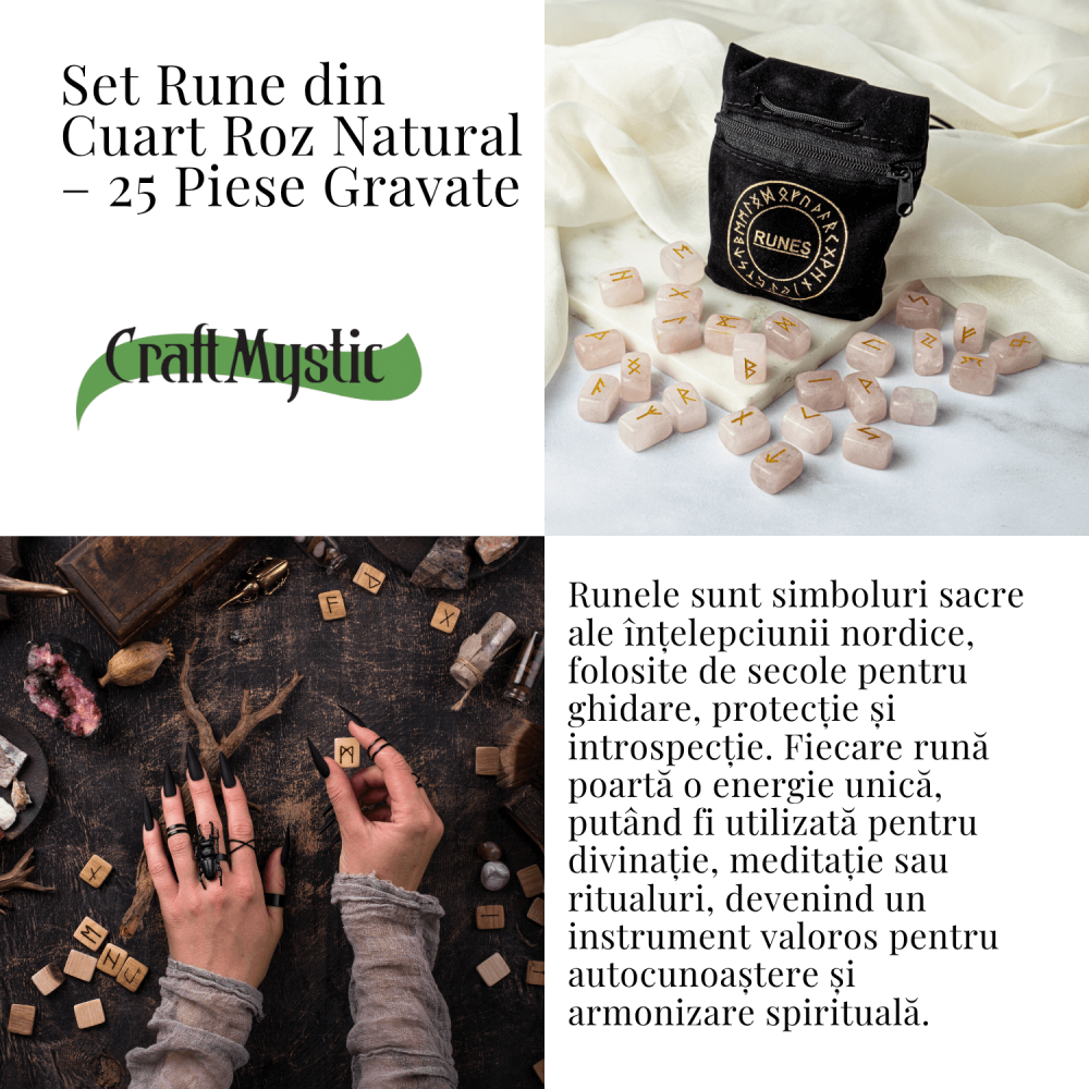 Set Rune din Cuart Roz Natural – Iubire, Claritate si Armonie Interioara [4]