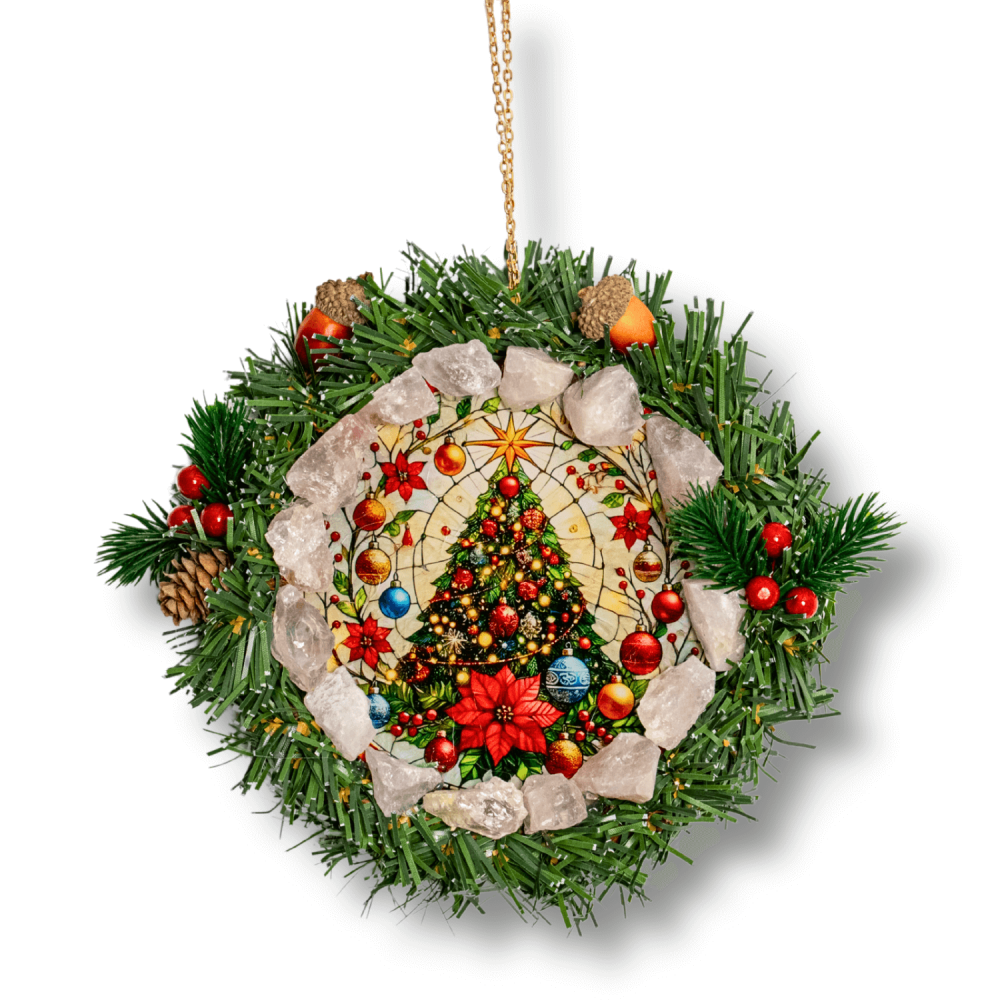 Coronita de Craciun cu Cuart Roz Brut – Armonie, Iubire si Magie Festiva [1]