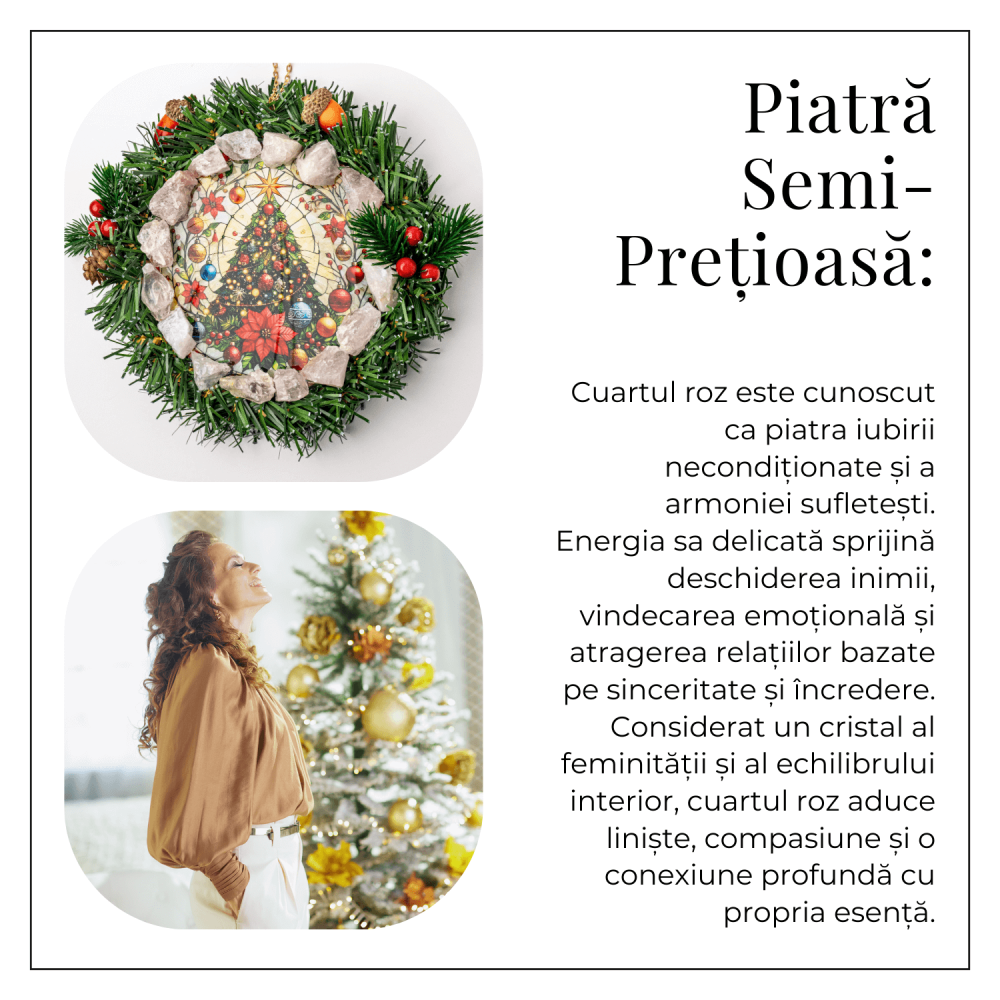 Coronita de Craciun cu Cuart Roz Brut – Armonie, Iubire si Magie Festiva [6]