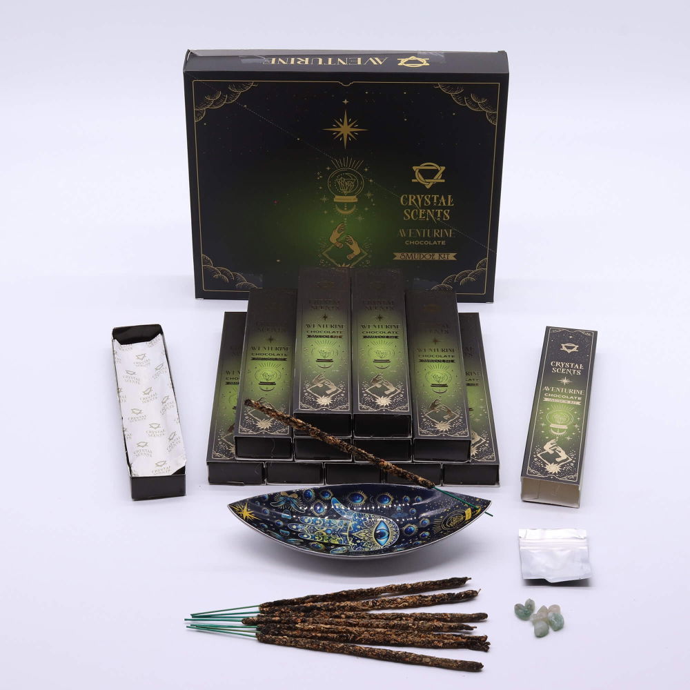 Smudge Kit cu Aventurin Verde si Betisoare Parfumate cu Ciocolata pentru Prosperitate si Echilibru [4]