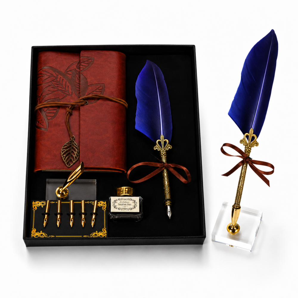 Set Stilou cu Pana Albastru si Jurnal Vintage – Inspiratie si Eleganta in Scris [1]