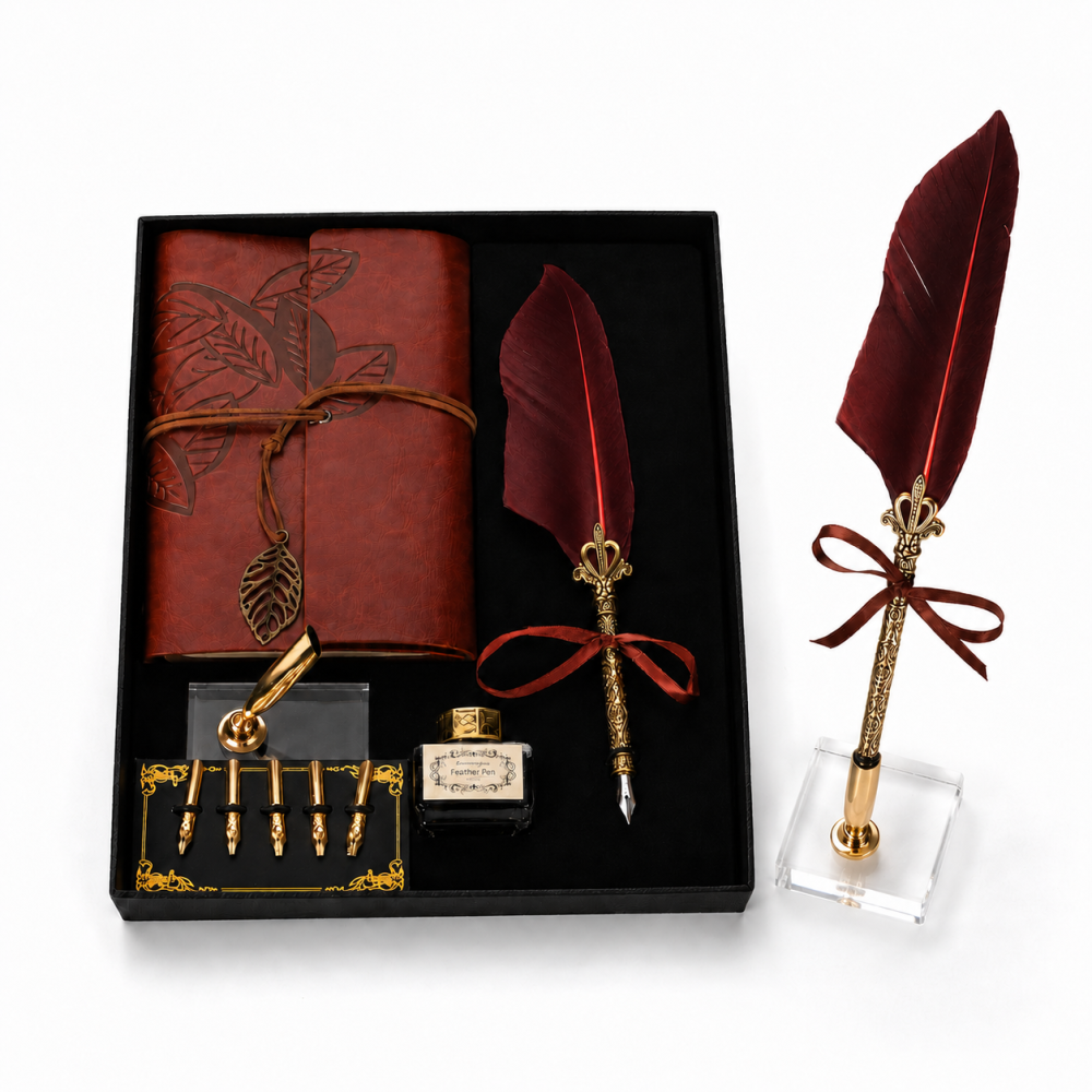 Set Stilou cu Pana Visinie si Jurnal Vintage – Eleganta Clasica pentru Scris si Cadou Special [1]