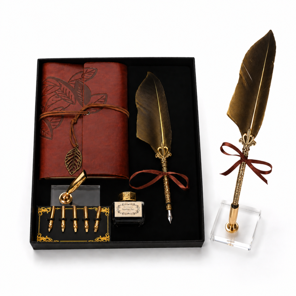Set Stilou cu Penita si Pana in Cutie Cadou – Eleganta Vintage si Inspiratie pentru Scris [1]