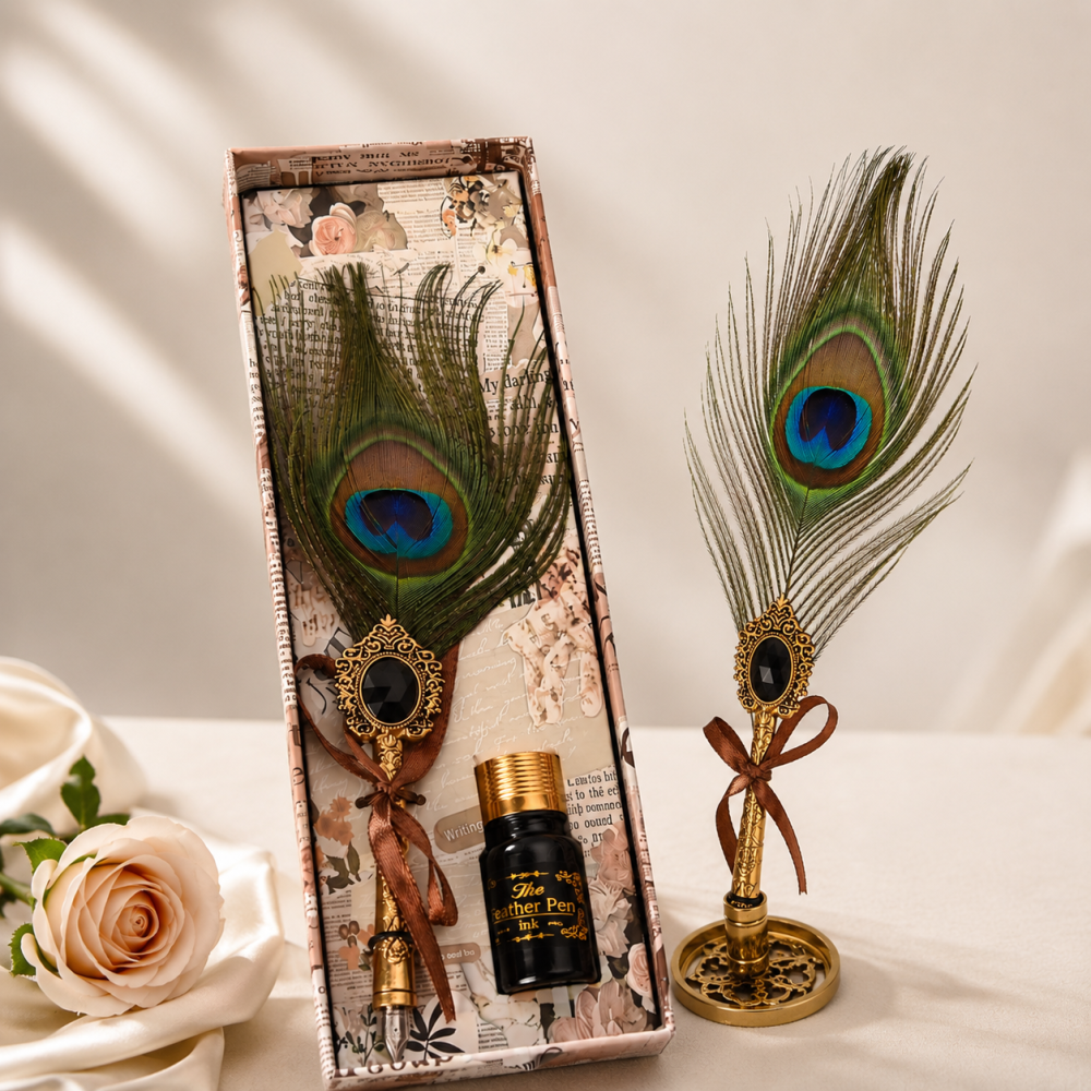 Set Stilou cu Penita si Pana in Cutie Cadou – Eleganta Vintage si Inspiratie Creativa [5]