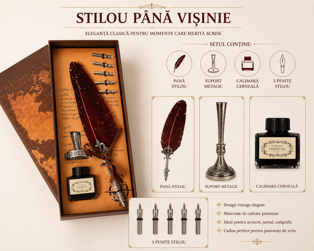 Set Stilou Pana Visinie Vintage – Eleganta si Inspiratie pentru Scris Artistic [3]