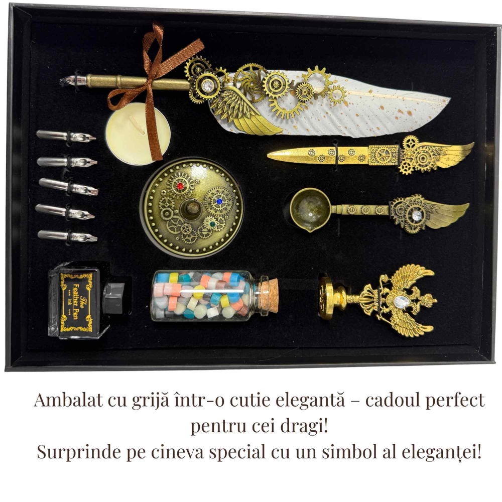 Set Stilou Pana Steampunk cu Accesorii – Scris Artistic, Sigilii si Cadou Premium [4]