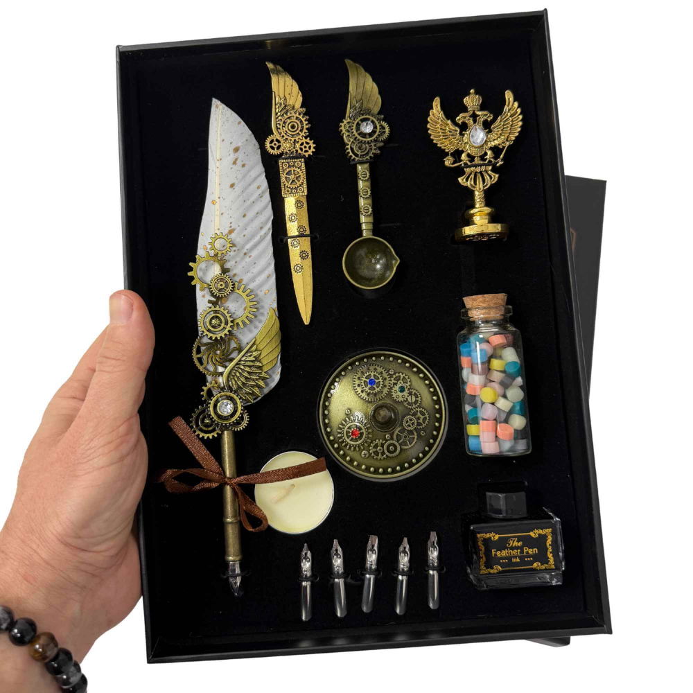 Set Stilou Pana Steampunk cu Accesorii – Scris Artistic, Sigilii si Cadou Premium [5]